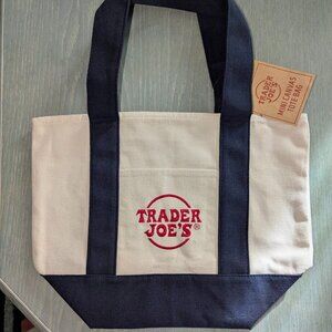 Trader Joe's Mini Canvas Tote Bag BLUE New